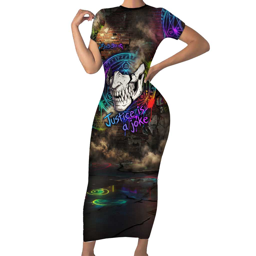 Zara Ideale Black Clover Short Sleeve Bodycon Dress Graffiti Magic Circle Style with Urban Grunge Aesthetic