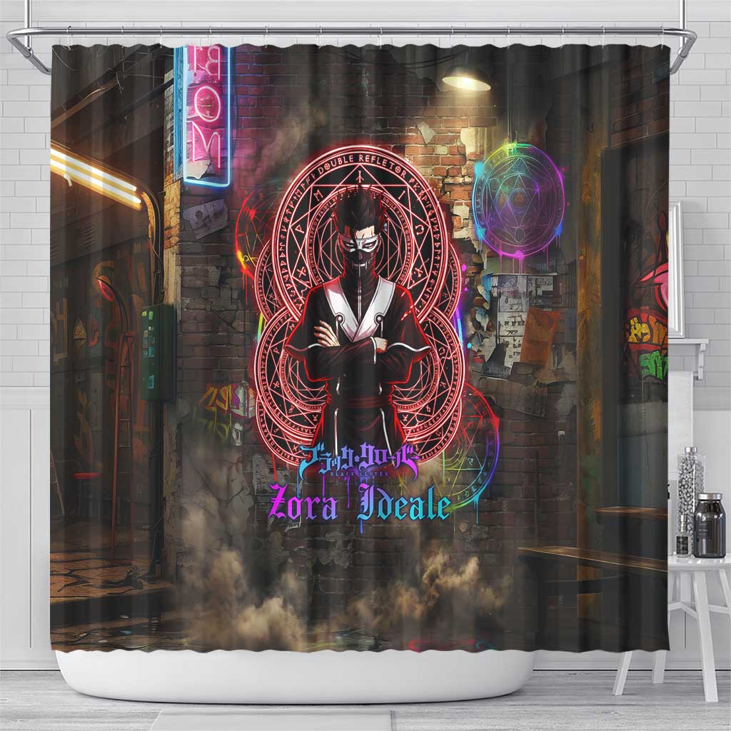 Zara Ideale Black Clover Shower Curtain Graffiti Magic Circle Style with Urban Grunge Aesthetic