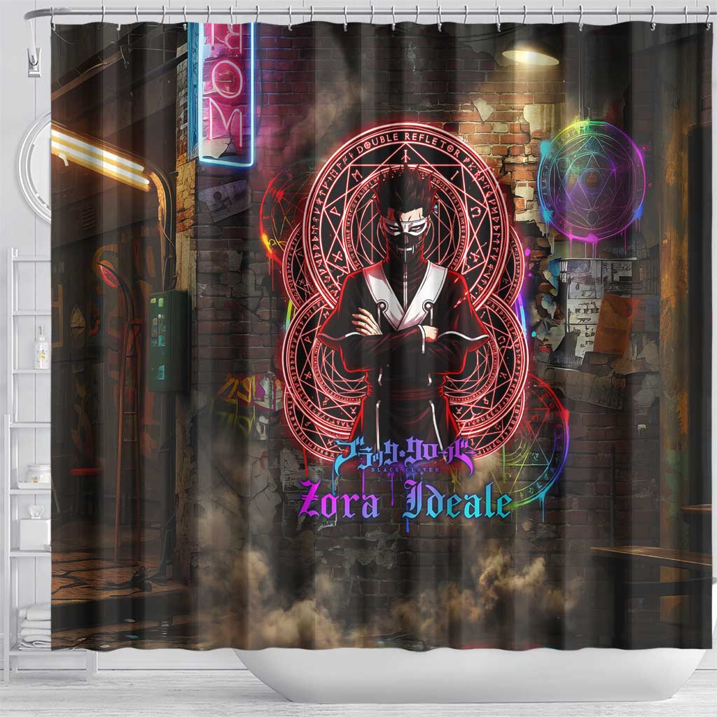 Zara Ideale Black Clover Shower Curtain Graffiti Magic Circle Style with Urban Grunge Aesthetic