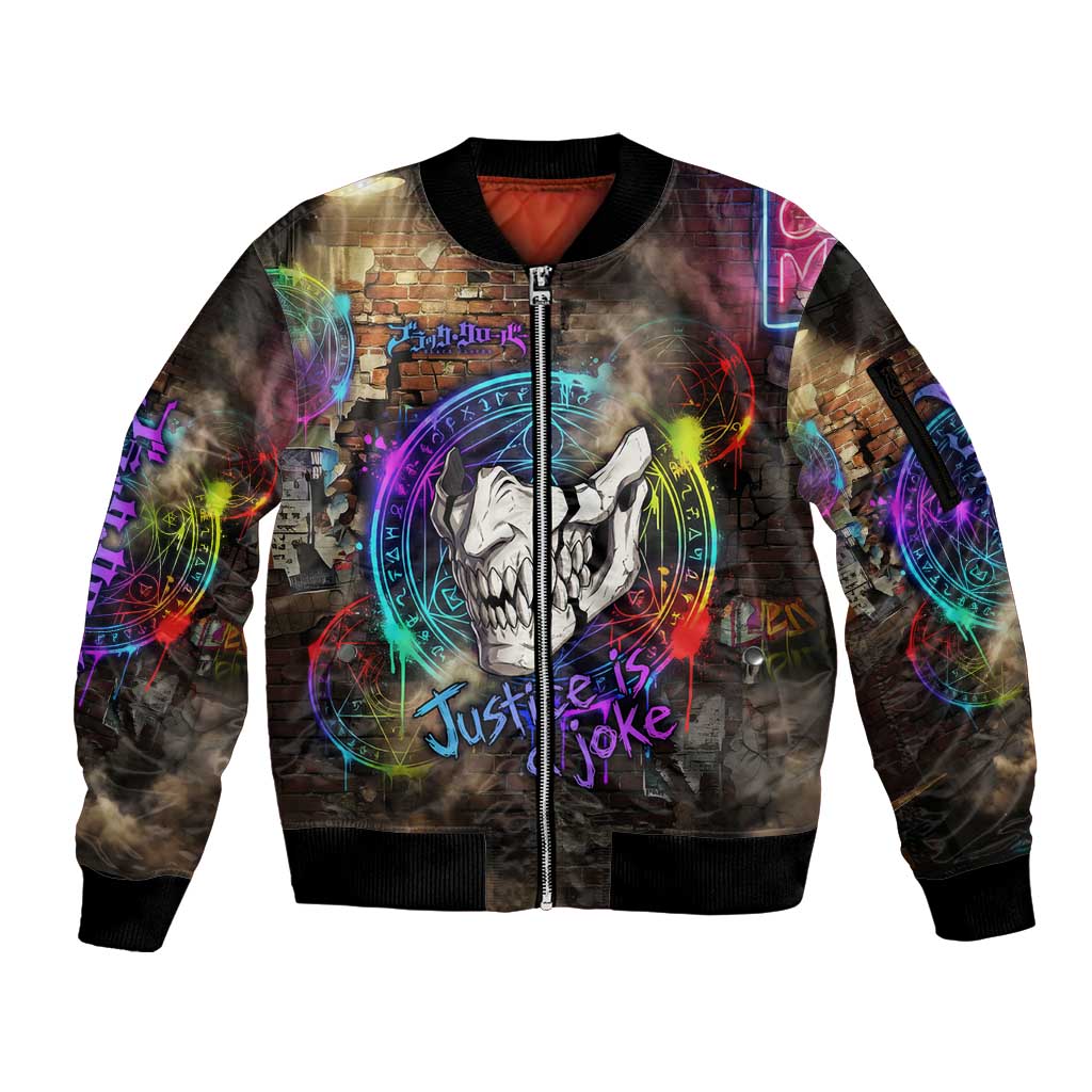 Zara Ideale Black Clover Sleeve Zip Bomber Jacket Graffiti Magic Circle Style with Urban Grunge Aesthetic