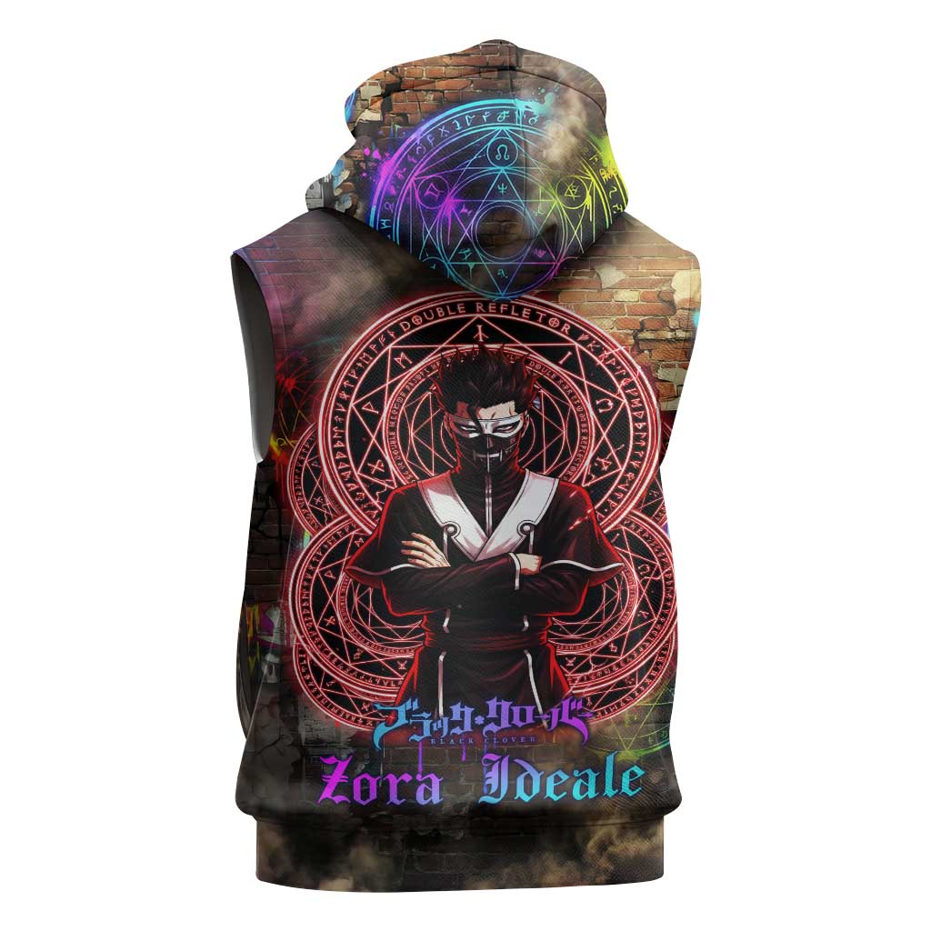 Zara Ideale Black Clover Sleeveless Hoodie Graffiti Magic Circle Style with Urban Grunge Aesthetic