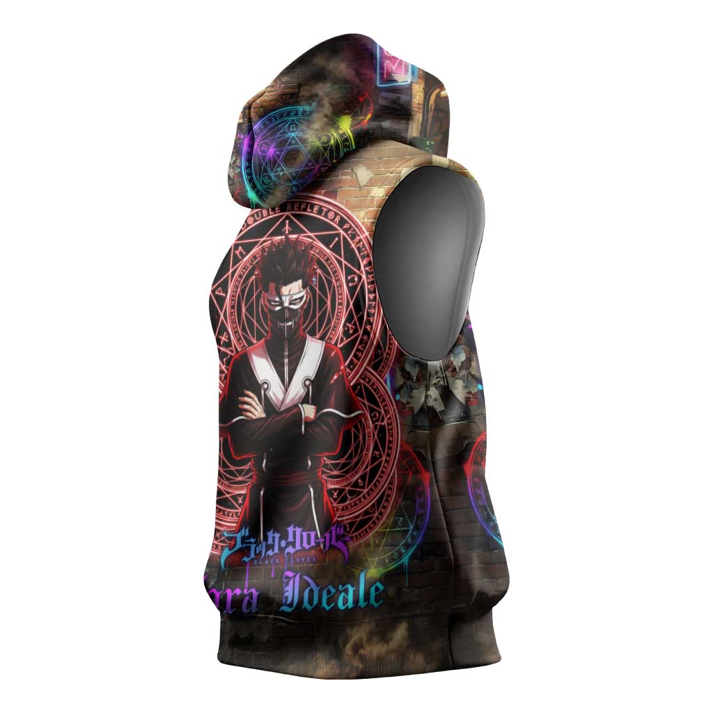 Zara Ideale Black Clover Sleeveless Hoodie Graffiti Magic Circle Style with Urban Grunge Aesthetic