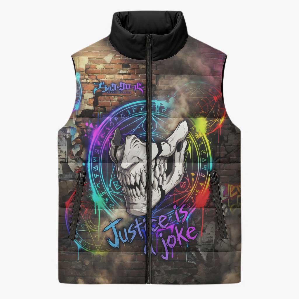 Zara Ideale Black Clover Sleeveless Puffer Jacket Graffiti Magic Circle Style with Urban Grunge Aesthetic