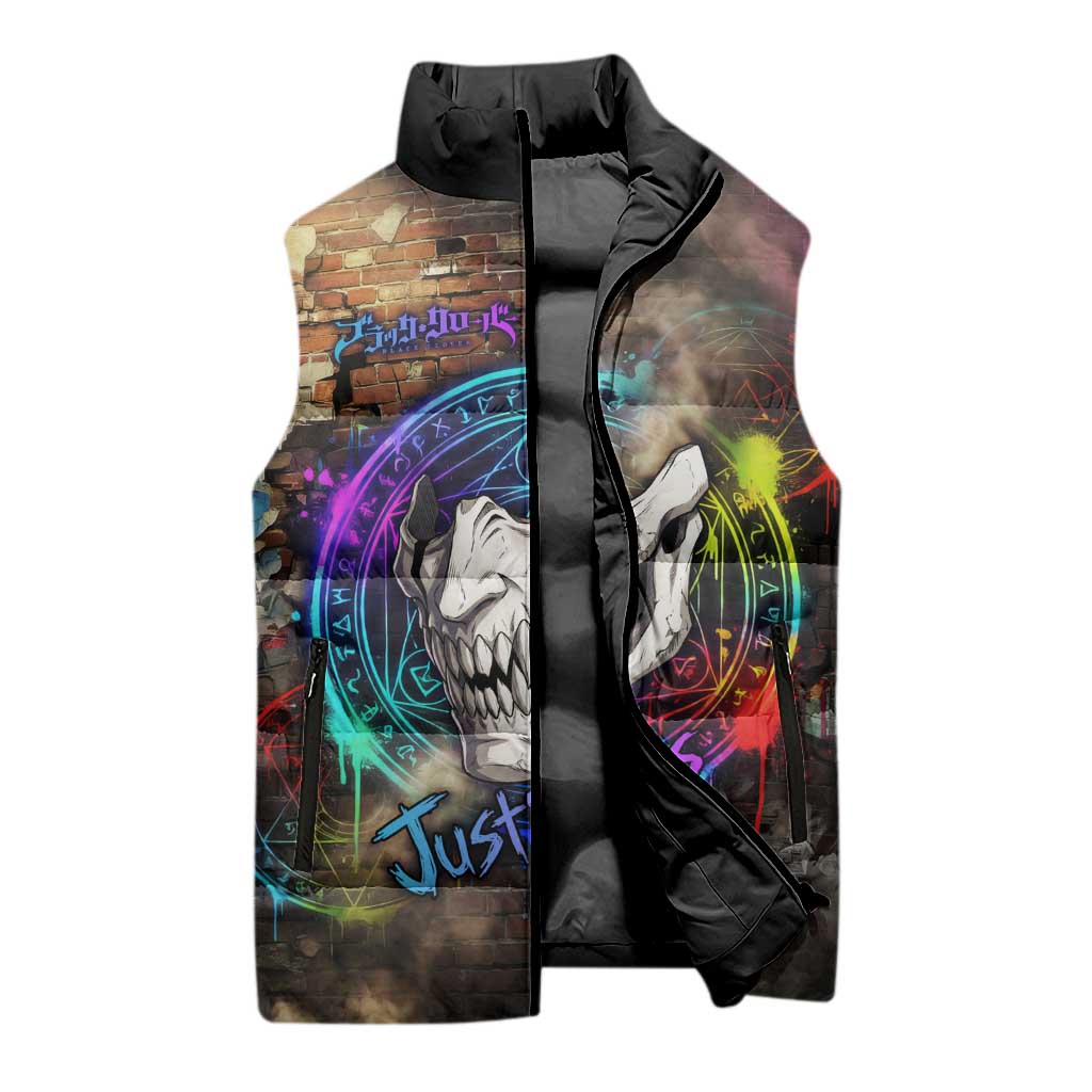 Zara Ideale Black Clover Sleeveless Puffer Jacket Graffiti Magic Circle Style with Urban Grunge Aesthetic