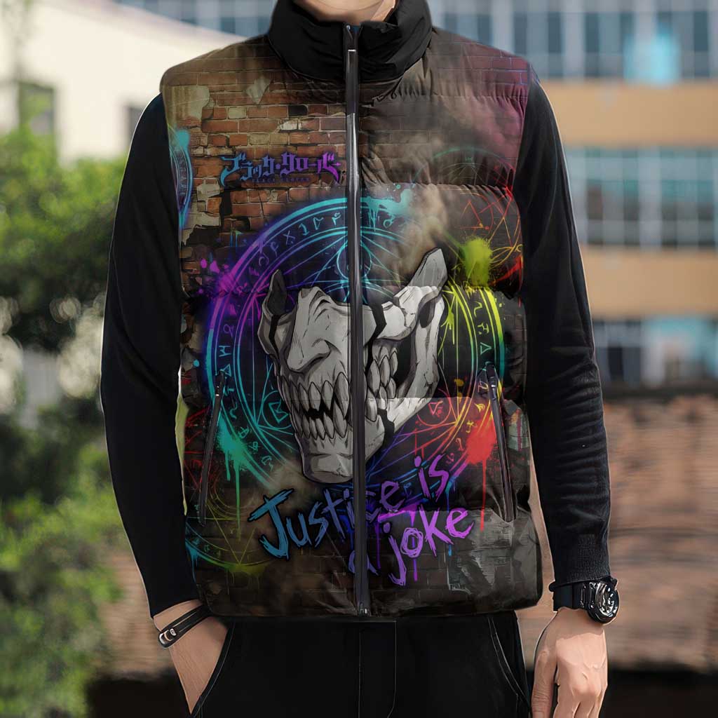Zara Ideale Black Clover Sleeveless Puffer Jacket Graffiti Magic Circle Style with Urban Grunge Aesthetic