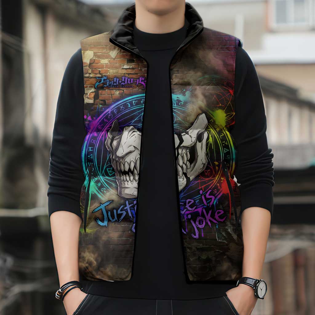 Zara Ideale Black Clover Sleeveless Puffer Jacket Graffiti Magic Circle Style with Urban Grunge Aesthetic