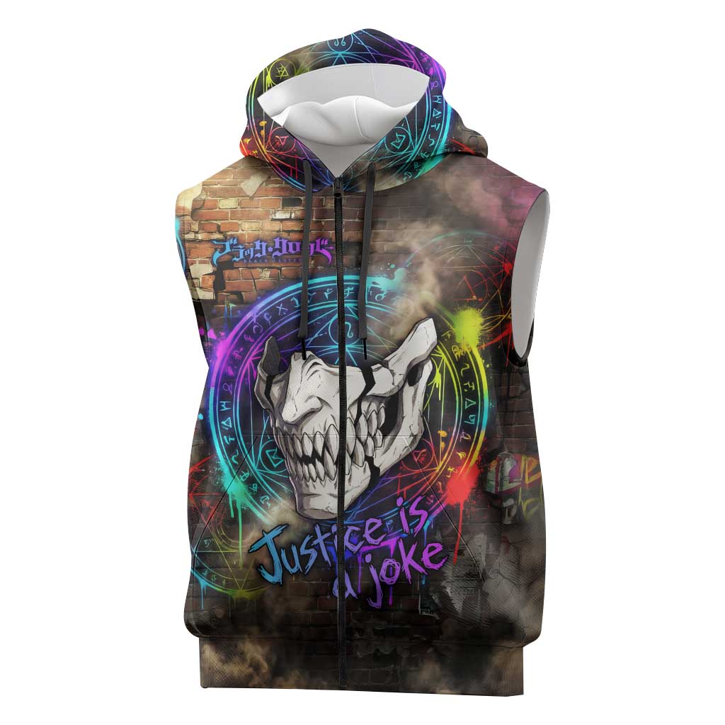 Zara Ideale Black Clover Sleeveless Zip Hoodie Graffiti Magic Circle Style with Urban Grunge Aesthetic