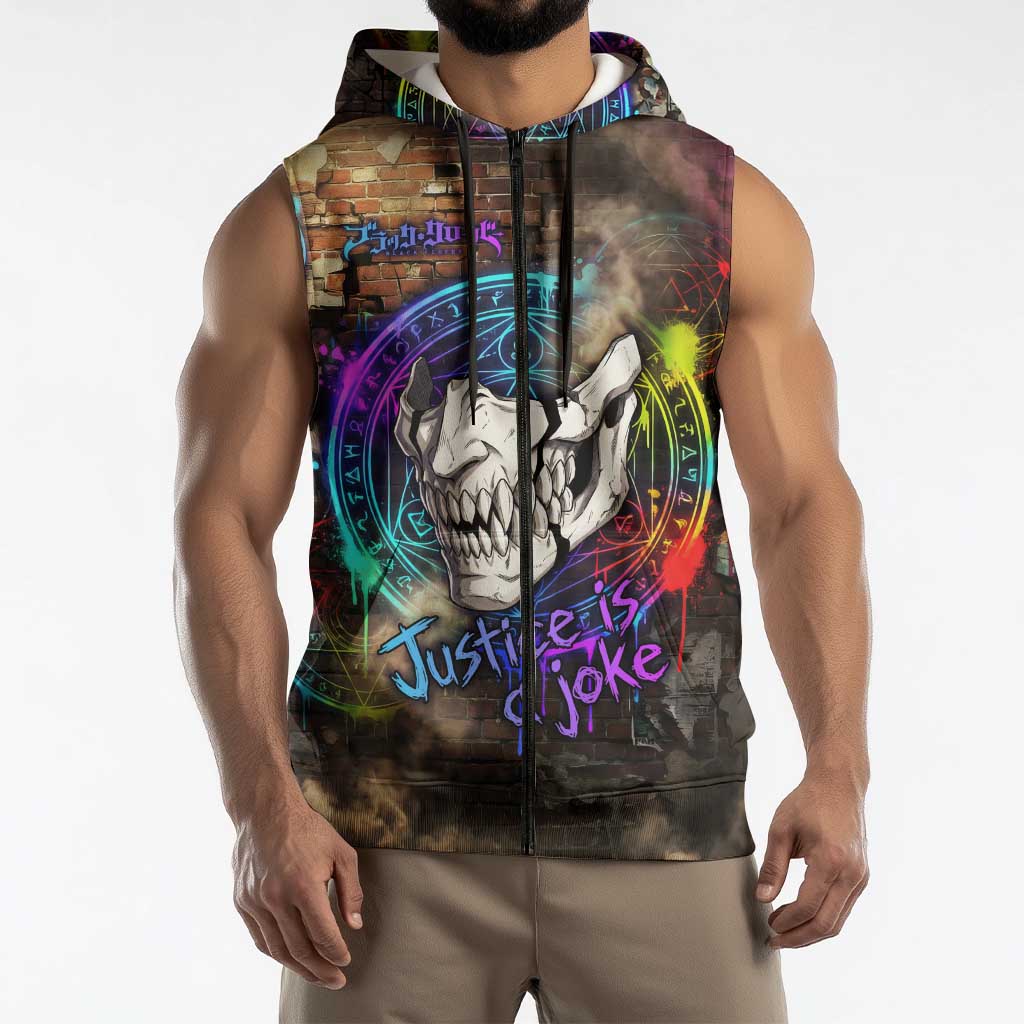 Zara Ideale Black Clover Sleeveless Zip Hoodie Graffiti Magic Circle Style with Urban Grunge Aesthetic