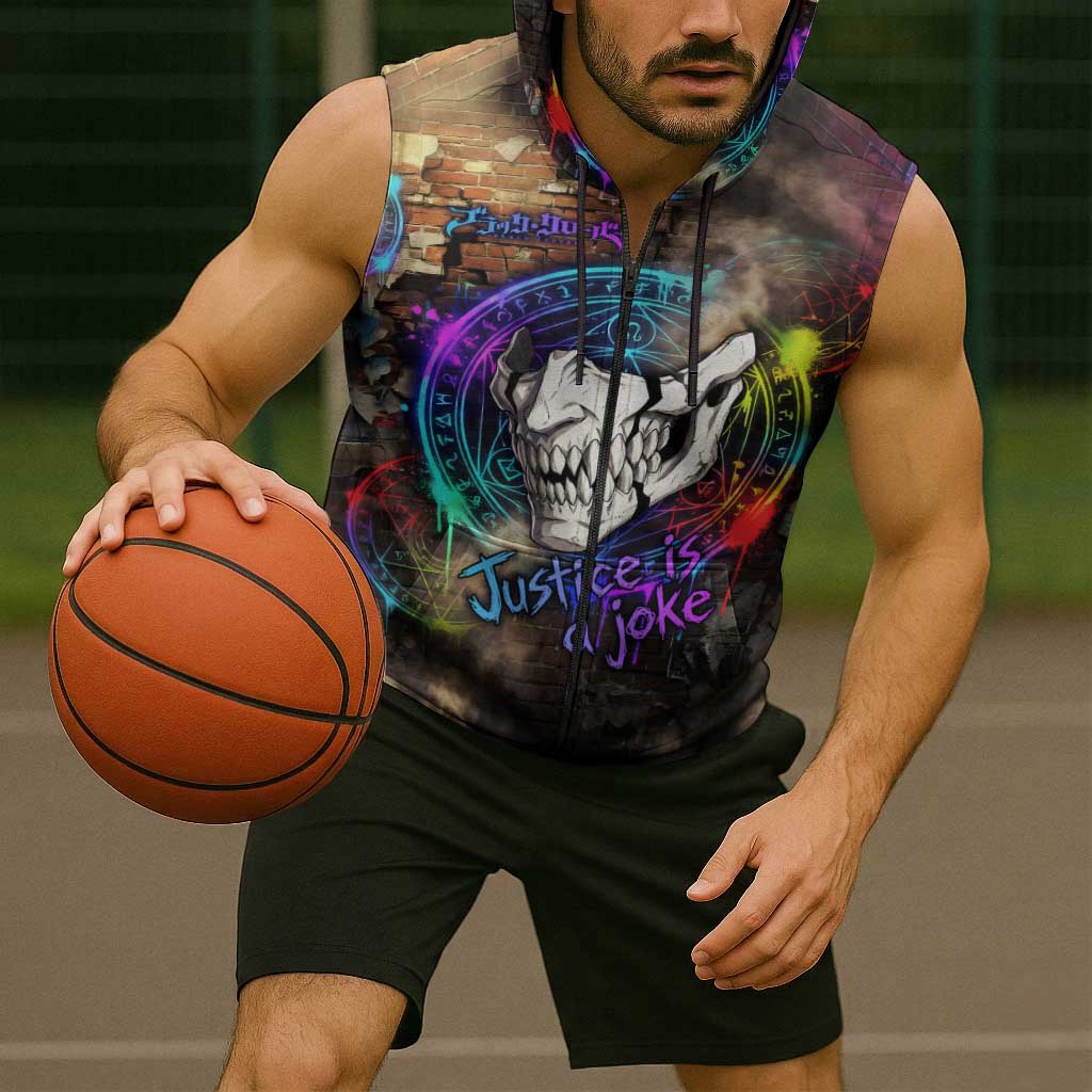 Zara Ideale Black Clover Sleeveless Zip Hoodie Graffiti Magic Circle Style with Urban Grunge Aesthetic