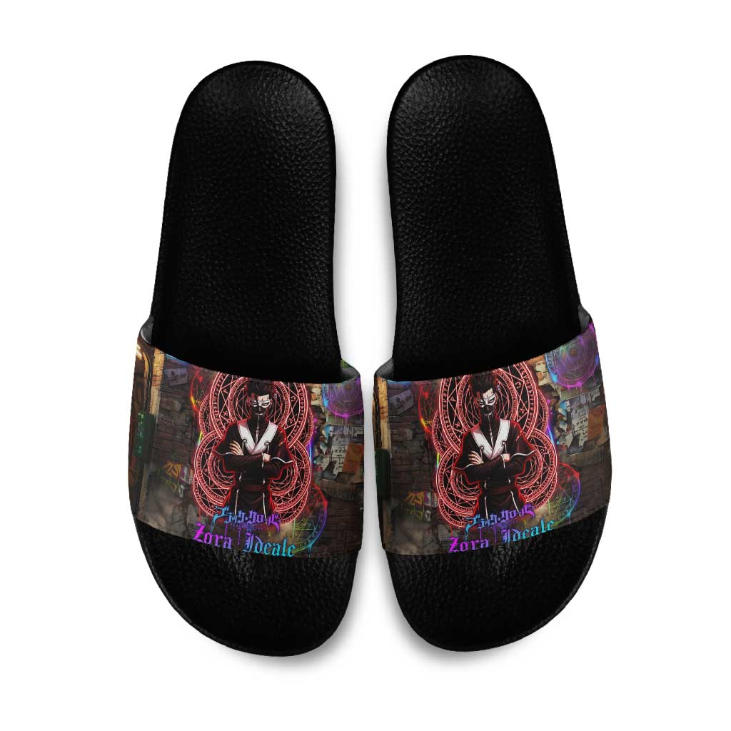 Zara Ideale Black Clover Slide Sandals Graffiti Magic Circle Style with Urban Grunge Aesthetic