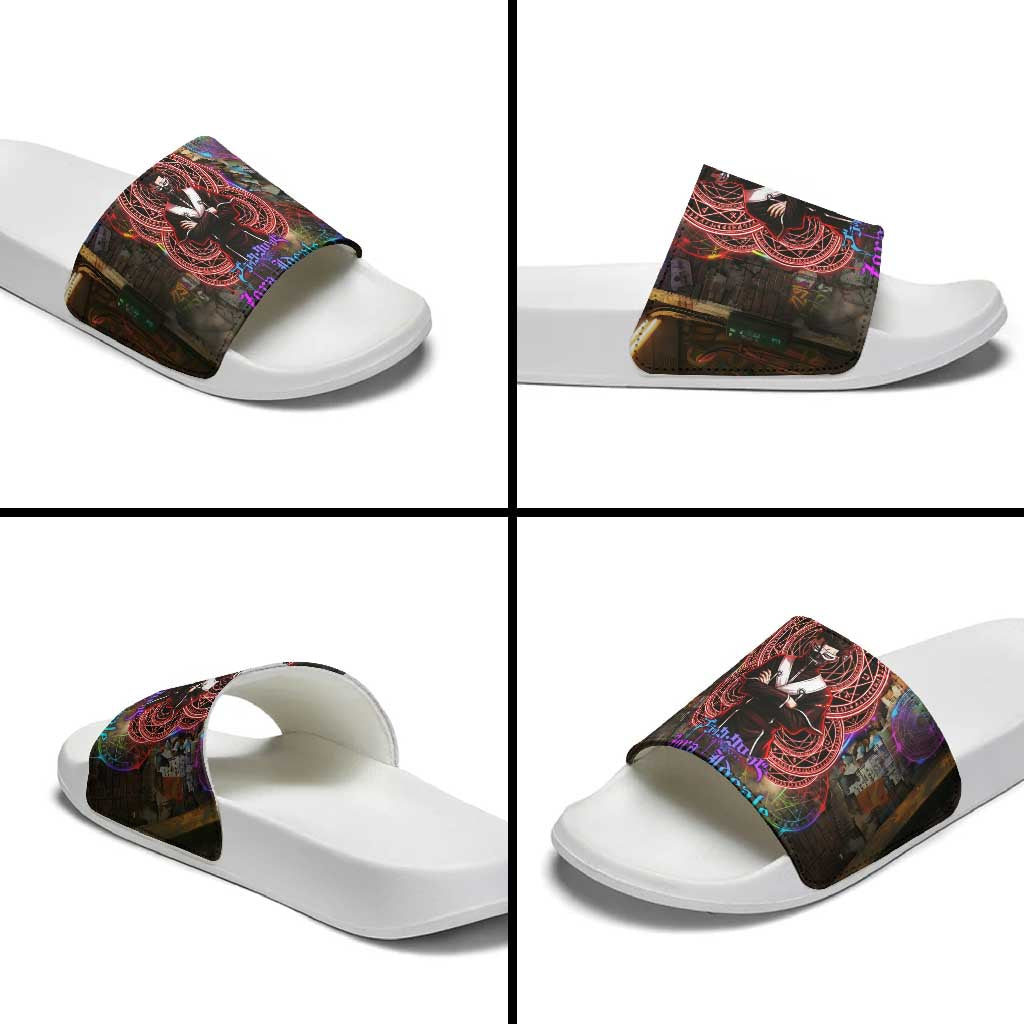 Zara Ideale Black Clover Slide Sandals Graffiti Magic Circle Style with Urban Grunge Aesthetic
