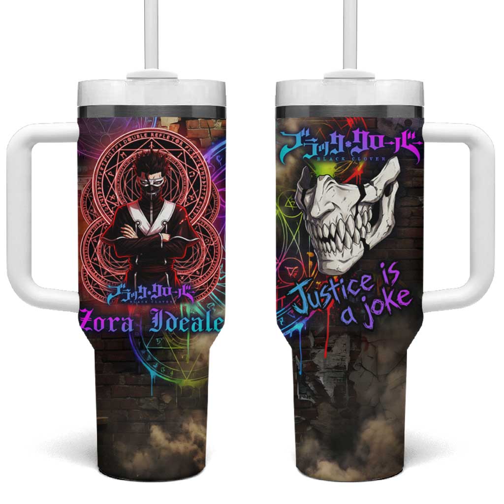 Zara Ideale Black Clover Tumbler With Handle Graffiti Magic Circle Style with Urban Grunge Aesthetic