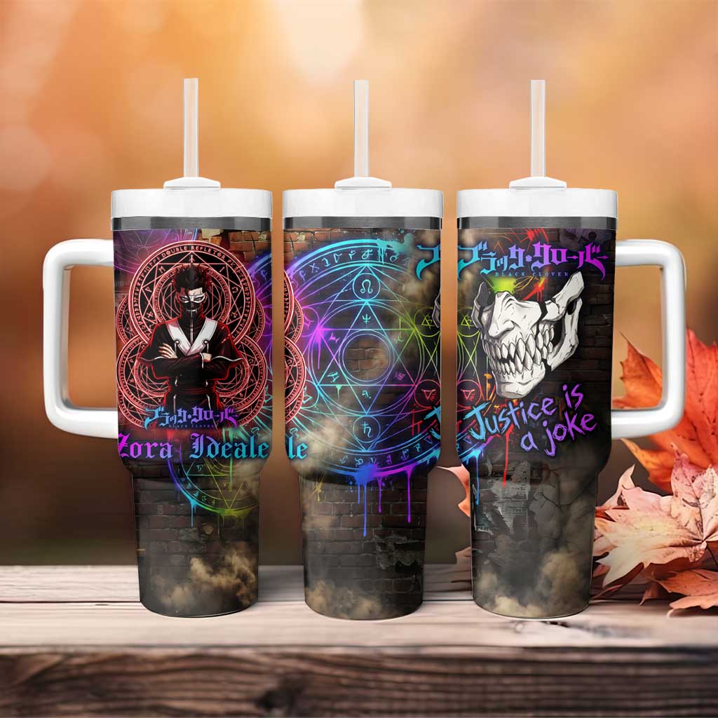 Zara Ideale Black Clover Tumbler With Handle Graffiti Magic Circle Style with Urban Grunge Aesthetic