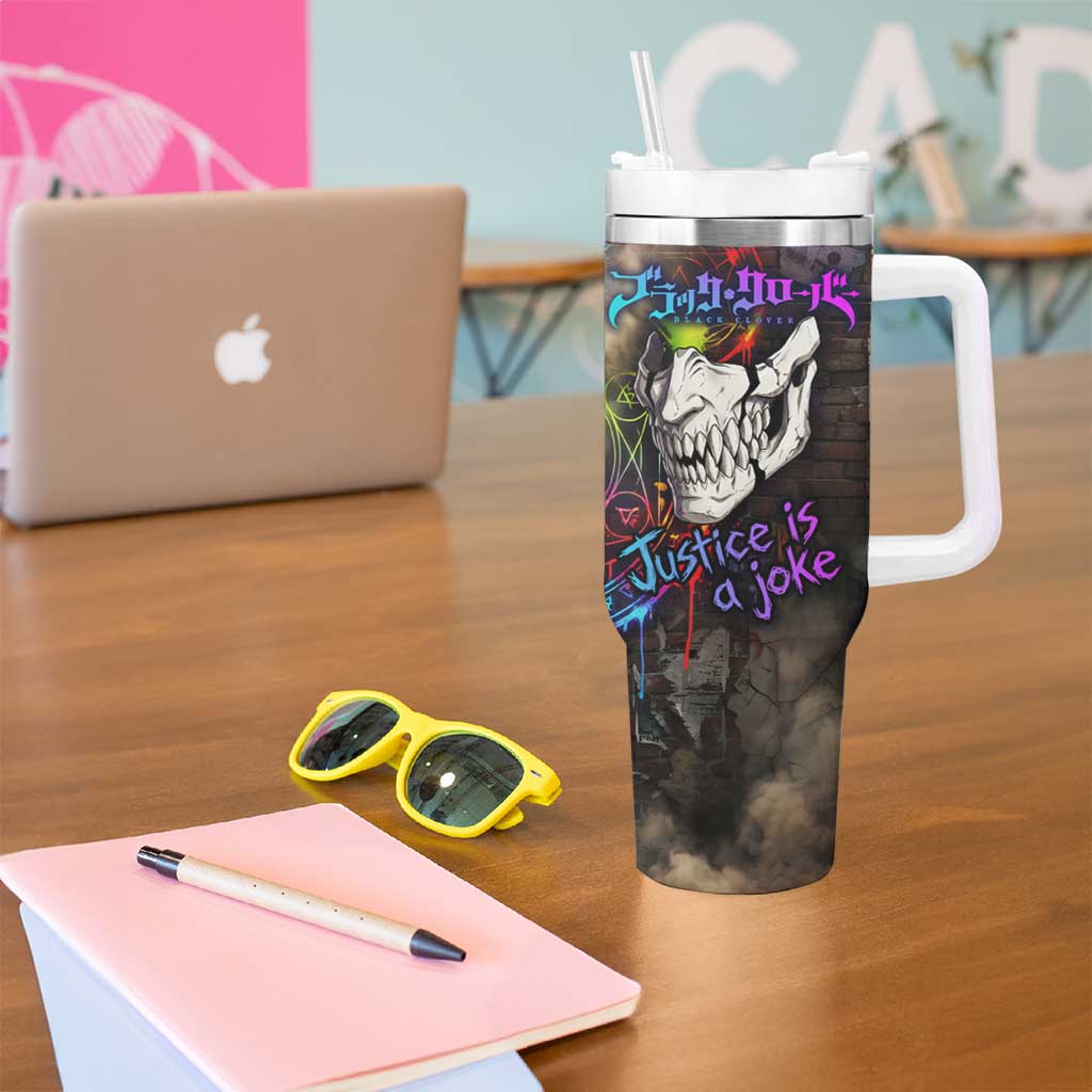 Zara Ideale Black Clover Tumbler With Handle Graffiti Magic Circle Style with Urban Grunge Aesthetic