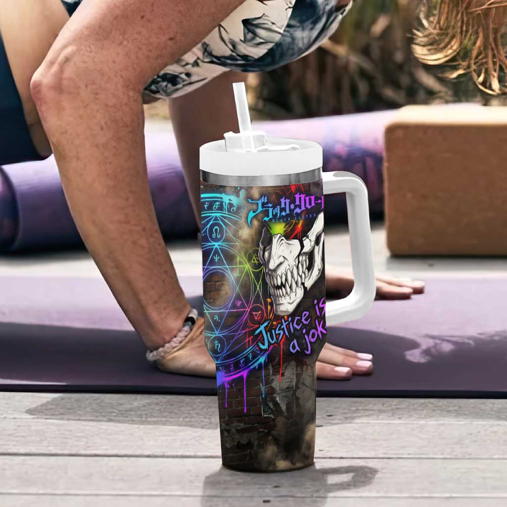 Zara Ideale Black Clover Tumbler With Handle Graffiti Magic Circle Style with Urban Grunge Aesthetic