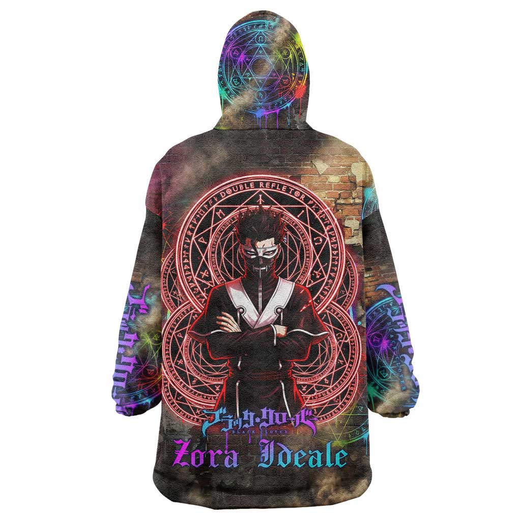 Zara Ideale Black Clover Wearable Blanket Hoodie Graffiti Magic Circle Style with Urban Grunge Aesthetic