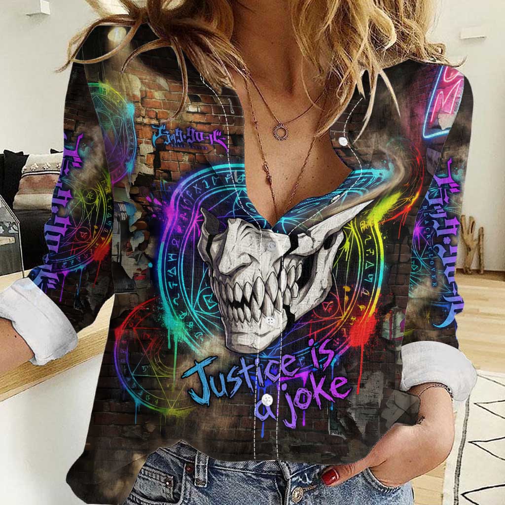 Zara Ideale Black Clover Women Casual Shirt Graffiti Magic Circle Style with Urban Grunge Aesthetic
