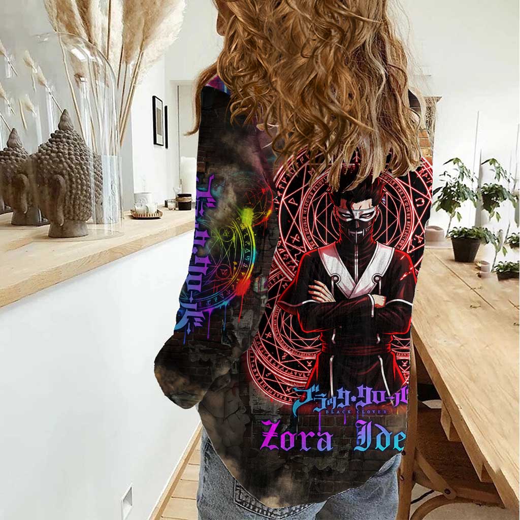 Zara Ideale Black Clover Women Casual Shirt Graffiti Magic Circle Style with Urban Grunge Aesthetic