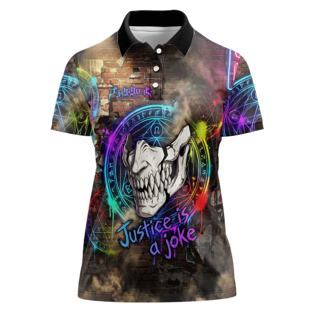 Zara Ideale Black Clover Women Polo Shirt Graffiti Magic Circle Style with Urban Grunge Aesthetic