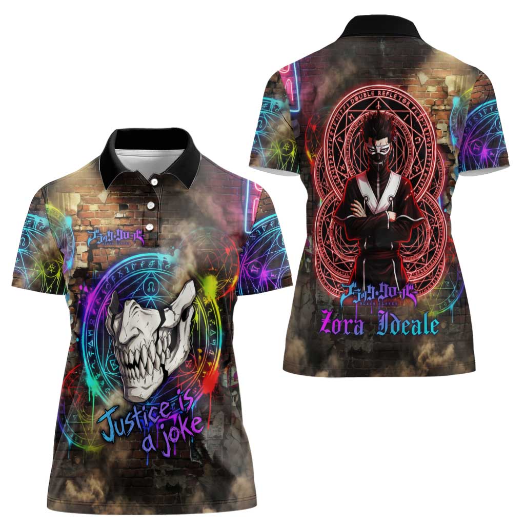 Zara Ideale Black Clover Women Polo Shirt Graffiti Magic Circle Style with Urban Grunge Aesthetic