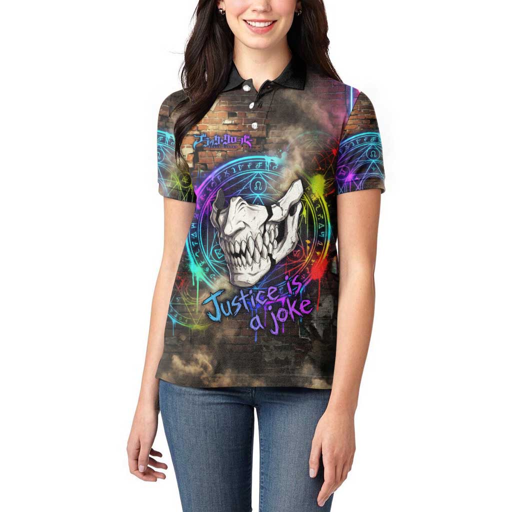 Zara Ideale Black Clover Women Polo Shirt Graffiti Magic Circle Style with Urban Grunge Aesthetic