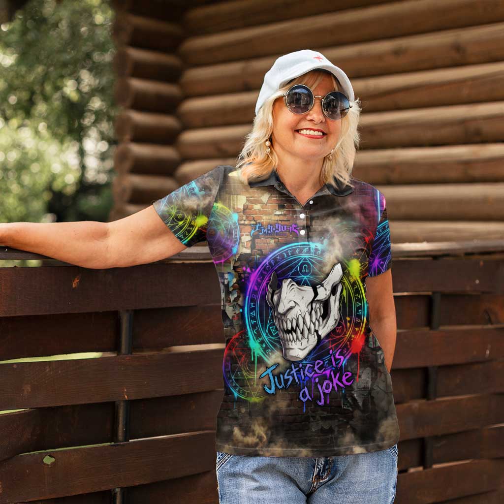 Zara Ideale Black Clover Women Polo Shirt Graffiti Magic Circle Style with Urban Grunge Aesthetic