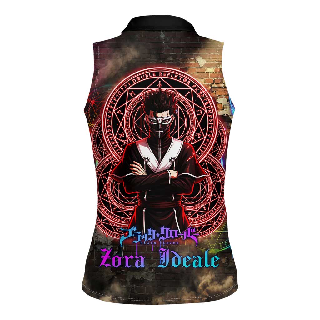 Zara Ideale Black Clover Women Sleeveless Polo Shirt Graffiti Magic Circle Style with Urban Grunge Aesthetic