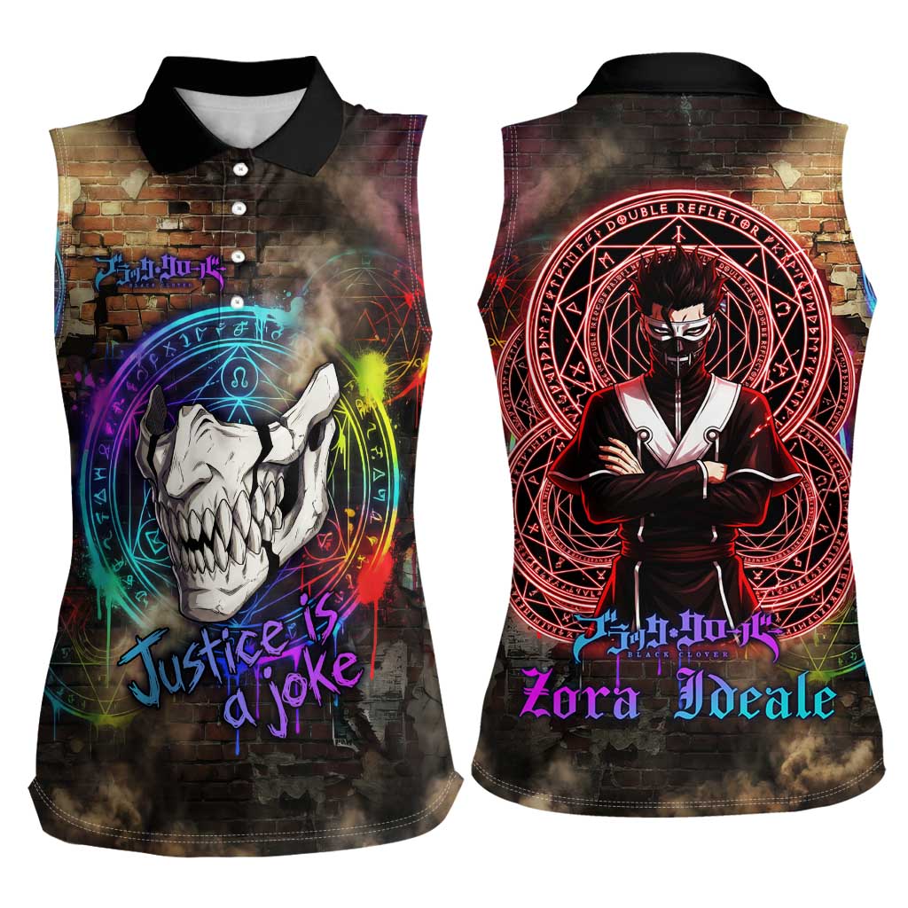Zara Ideale Black Clover Women Sleeveless Polo Shirt Graffiti Magic Circle Style with Urban Grunge Aesthetic