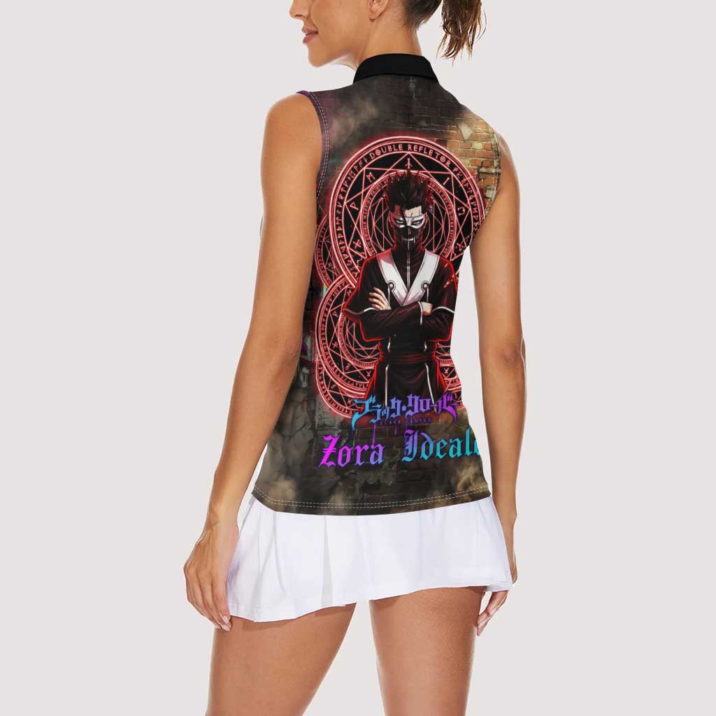 Zara Ideale Black Clover Women Sleeveless Polo Shirt Graffiti Magic Circle Style with Urban Grunge Aesthetic