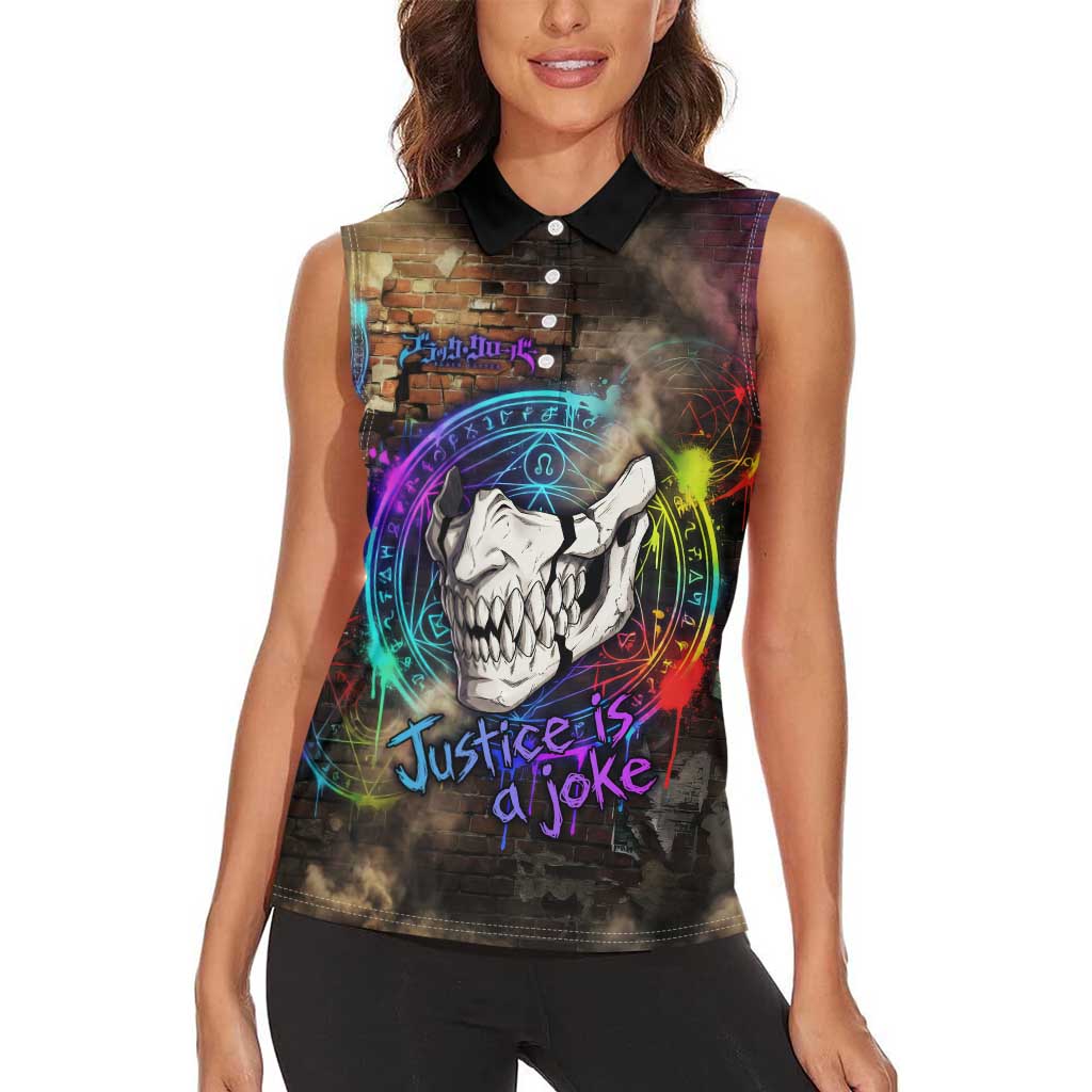 Zara Ideale Black Clover Women Sleeveless Polo Shirt Graffiti Magic Circle Style with Urban Grunge Aesthetic
