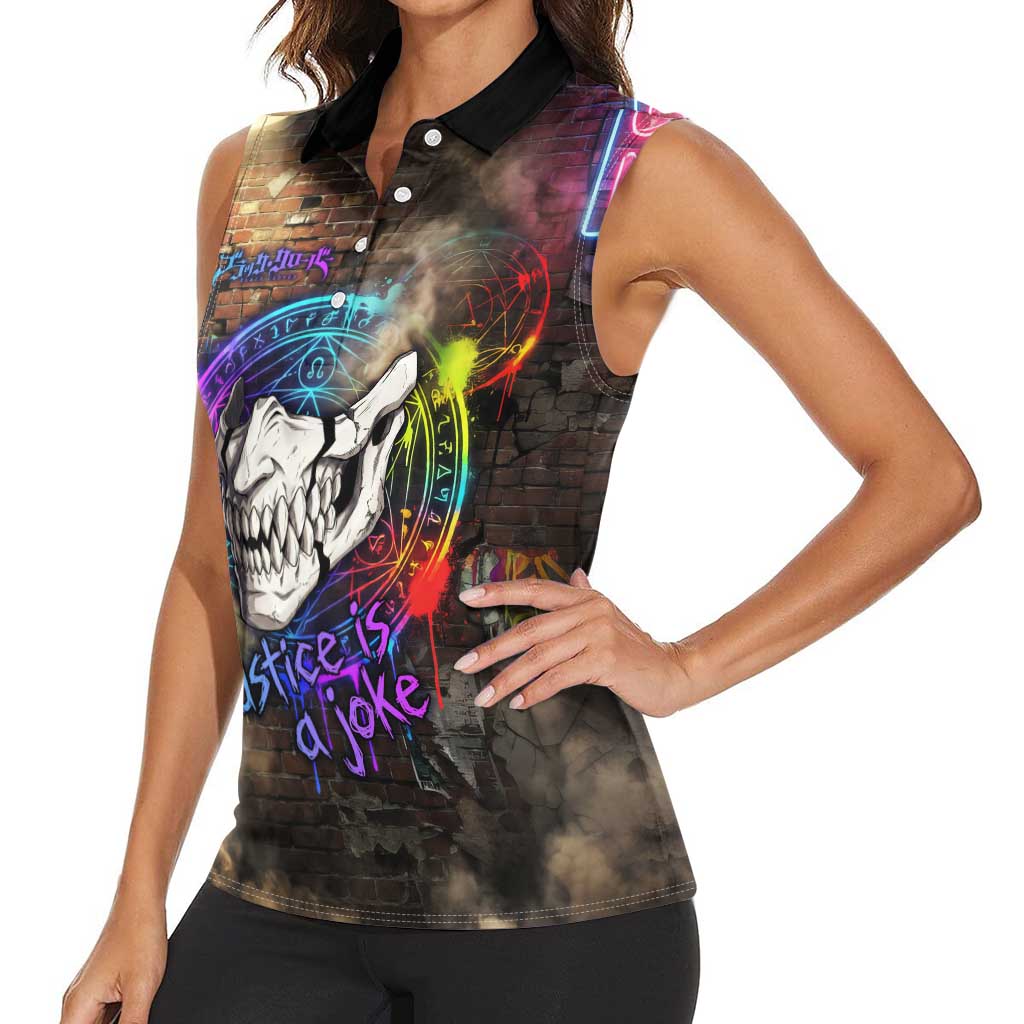 Zara Ideale Black Clover Women Sleeveless Polo Shirt Graffiti Magic Circle Style with Urban Grunge Aesthetic
