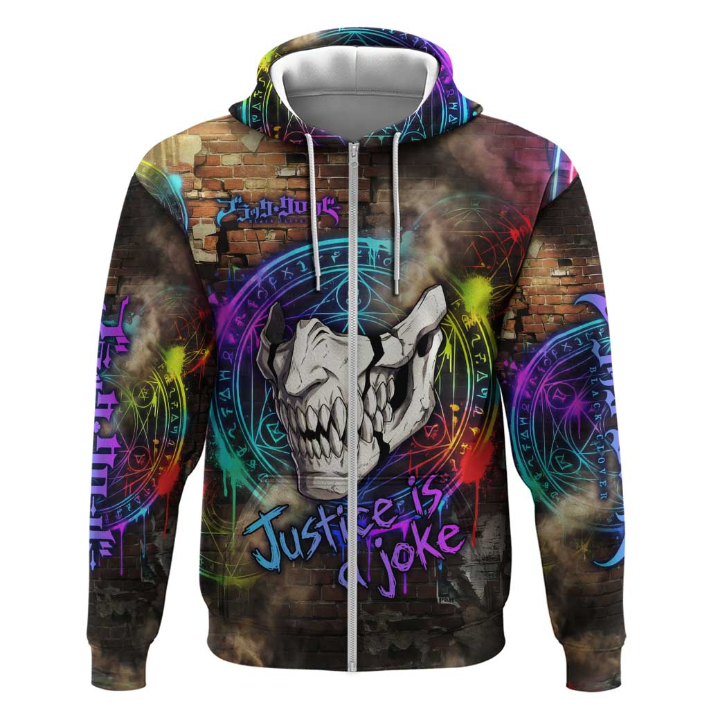 Zara Ideale Black Clover Zip Hoodie Graffiti Magic Circle Style with Urban Grunge Aesthetic