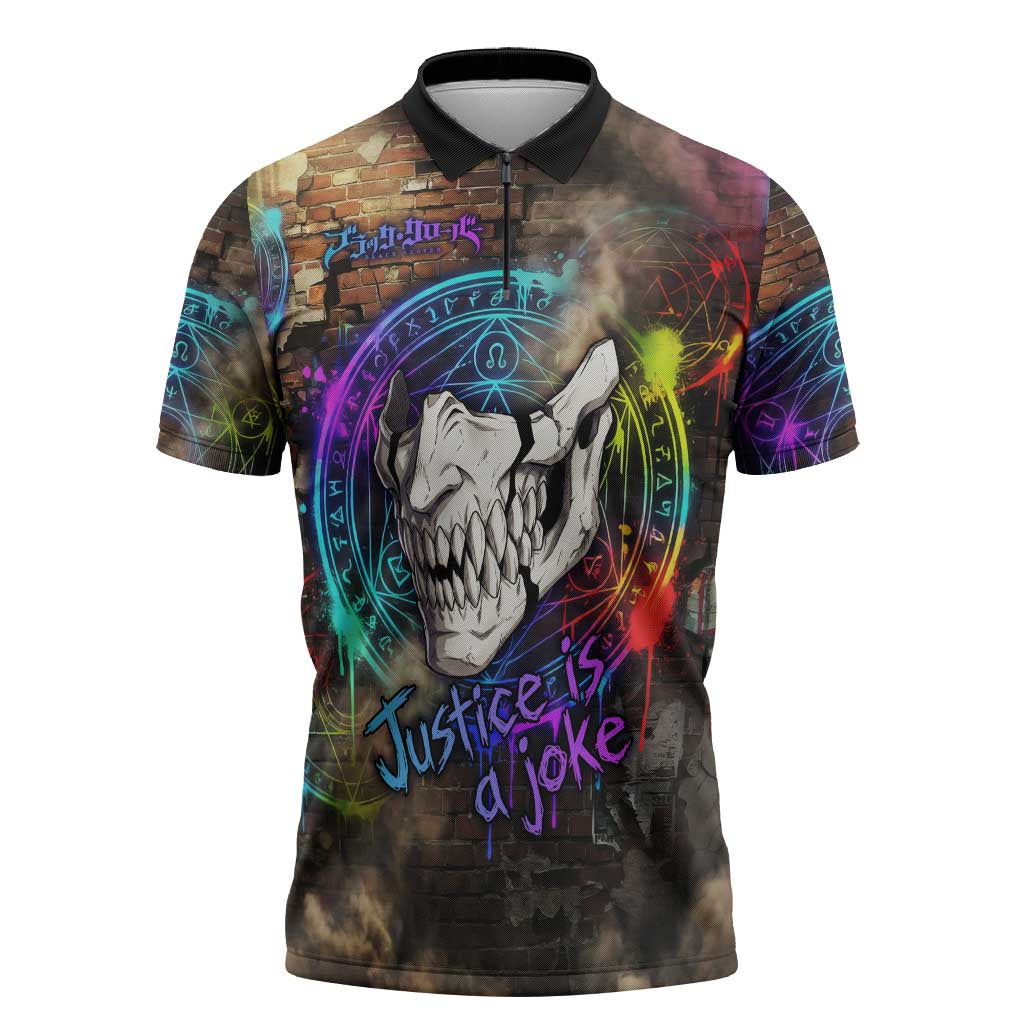Zara Ideale Black Clover Zipper Polo Shirt Graffiti Magic Circle Style with Urban Grunge Aesthetic