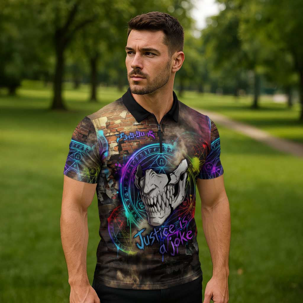 Zara Ideale Black Clover Zipper Polo Shirt Graffiti Magic Circle Style with Urban Grunge Aesthetic