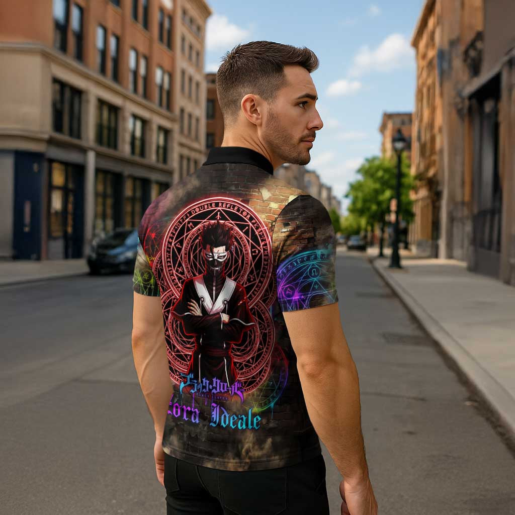 Zara Ideale Black Clover Zipper Polo Shirt Graffiti Magic Circle Style with Urban Grunge Aesthetic