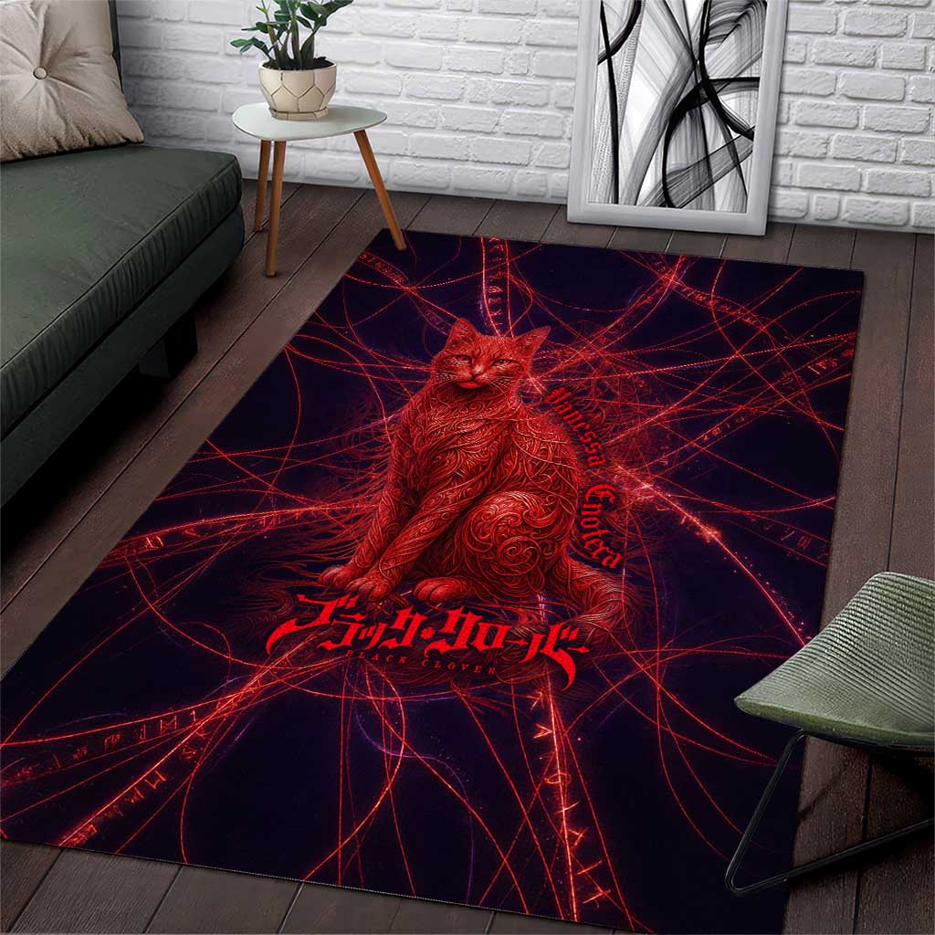 Vanessa Enoteca Black Clover Area Rug Arcane Thread Magic Style with Mystic Red Cat Motif
