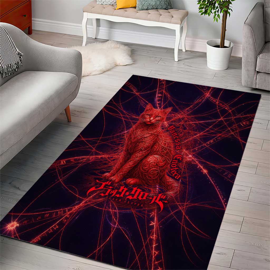 Vanessa Enoteca Black Clover Area Rug Arcane Thread Magic Style with Mystic Red Cat Motif