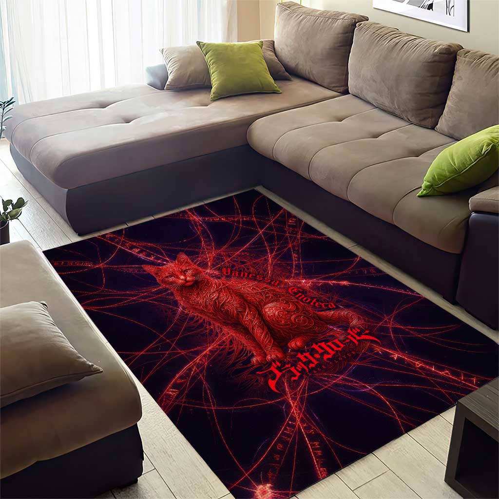Vanessa Enoteca Black Clover Area Rug Arcane Thread Magic Style with Mystic Red Cat Motif