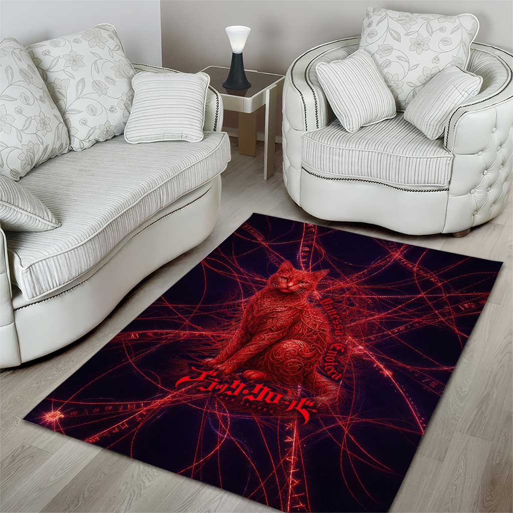 Vanessa Enoteca Black Clover Area Rug Arcane Thread Magic Style with Mystic Red Cat Motif