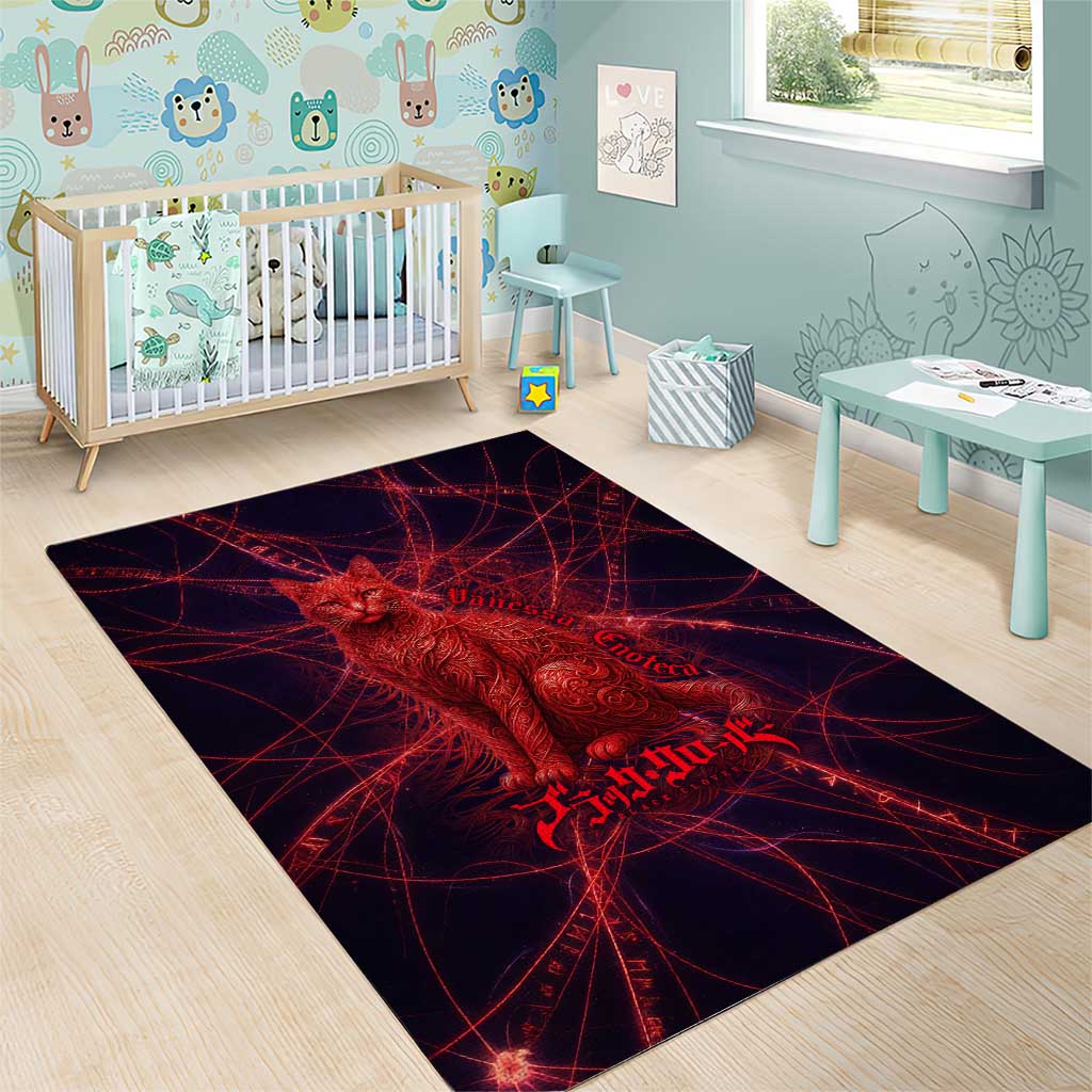 Vanessa Enoteca Black Clover Area Rug Arcane Thread Magic Style with Mystic Red Cat Motif