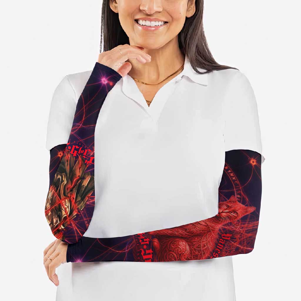 Vanessa Enoteca Black Clover Arm Sleeves Arcane Thread Magic Style with Mystic Red Cat Motif
