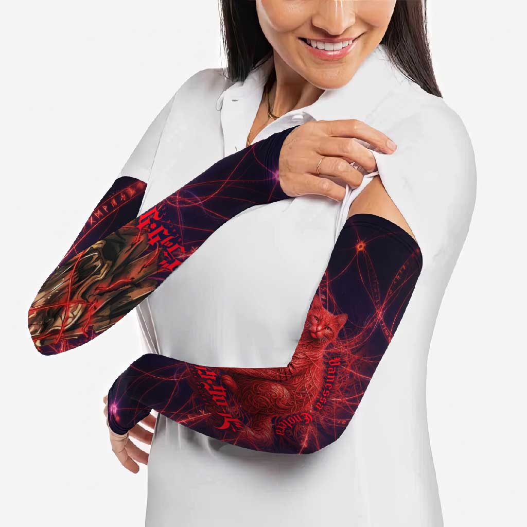 Vanessa Enoteca Black Clover Arm Sleeves Arcane Thread Magic Style with Mystic Red Cat Motif