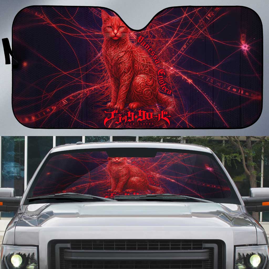 Vanessa Enoteca Black Clover Auto Sun Shade Arcane Thread Magic Style with Mystic Red Cat Motif