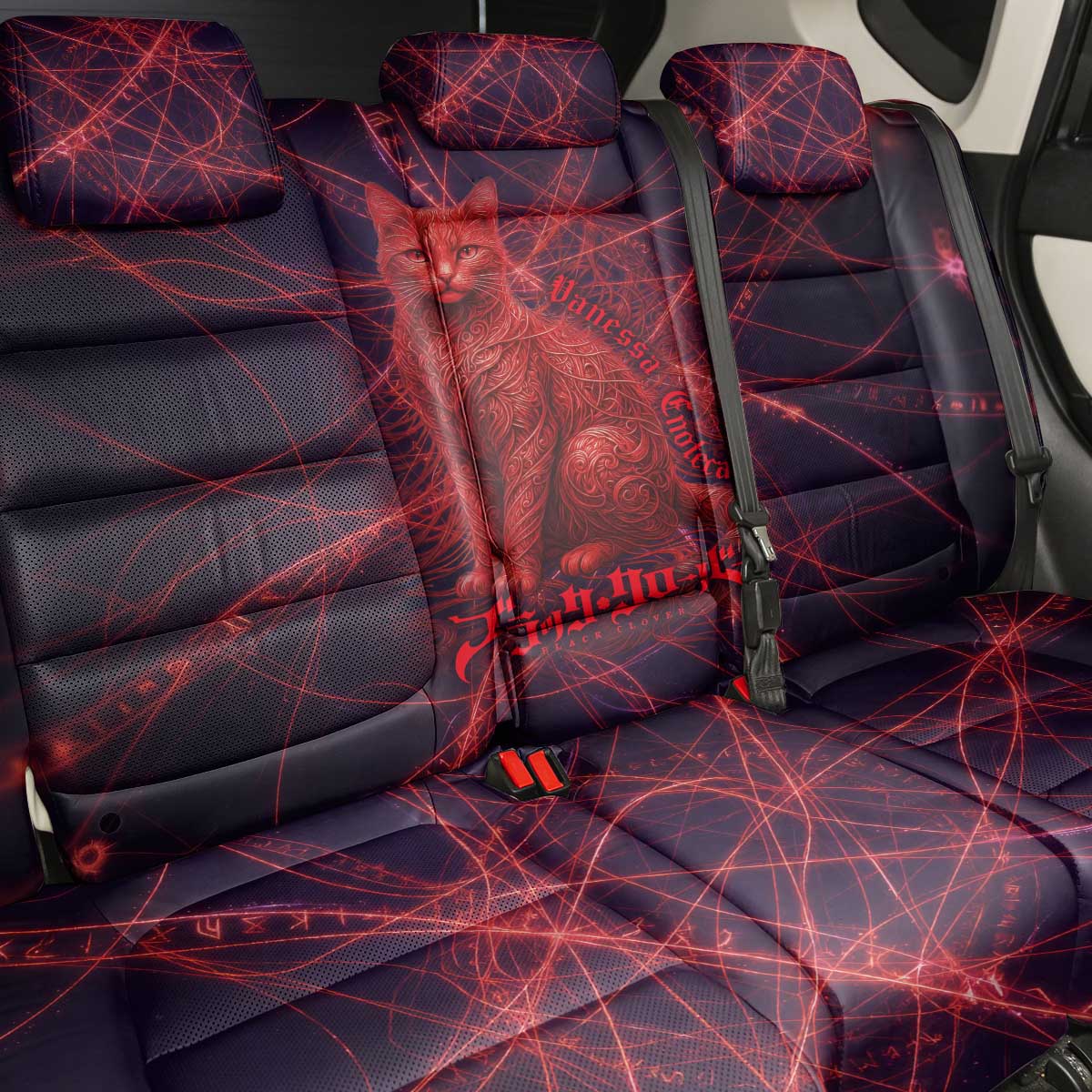 Vanessa Enoteca Black Clover Back Car Seat Cover Arcane Thread Magic Style with Mystic Red Cat Motif