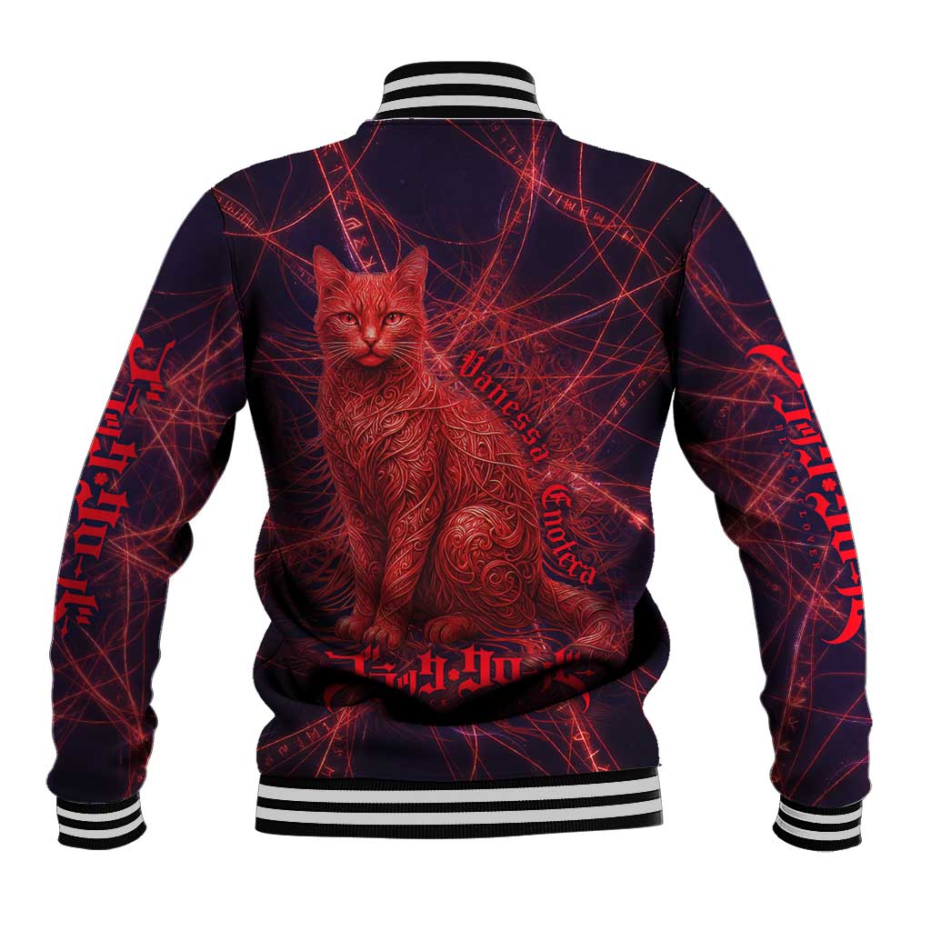 Vanessa Enoteca Black Clover Baseball Jacket Arcane Thread Magic Style with Mystic Red Cat Motif