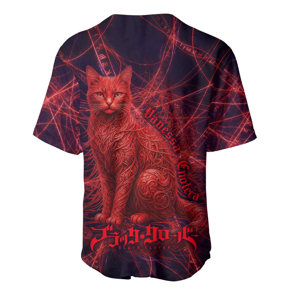 Vanessa Enoteca Black Clover Baseball Jersey Arcane Thread Magic Style with Mystic Red Cat Motif