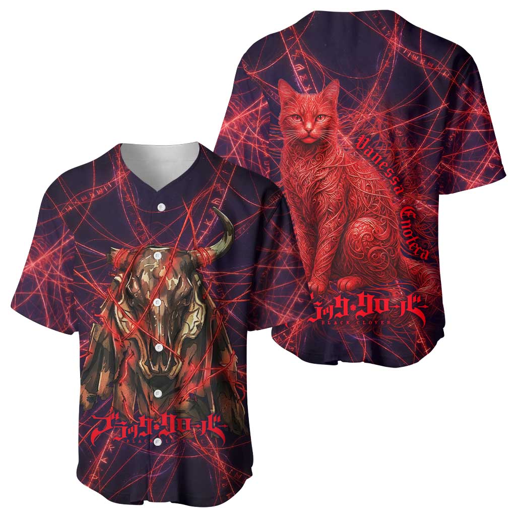 Vanessa Enoteca Black Clover Baseball Jersey Arcane Thread Magic Style with Mystic Red Cat Motif