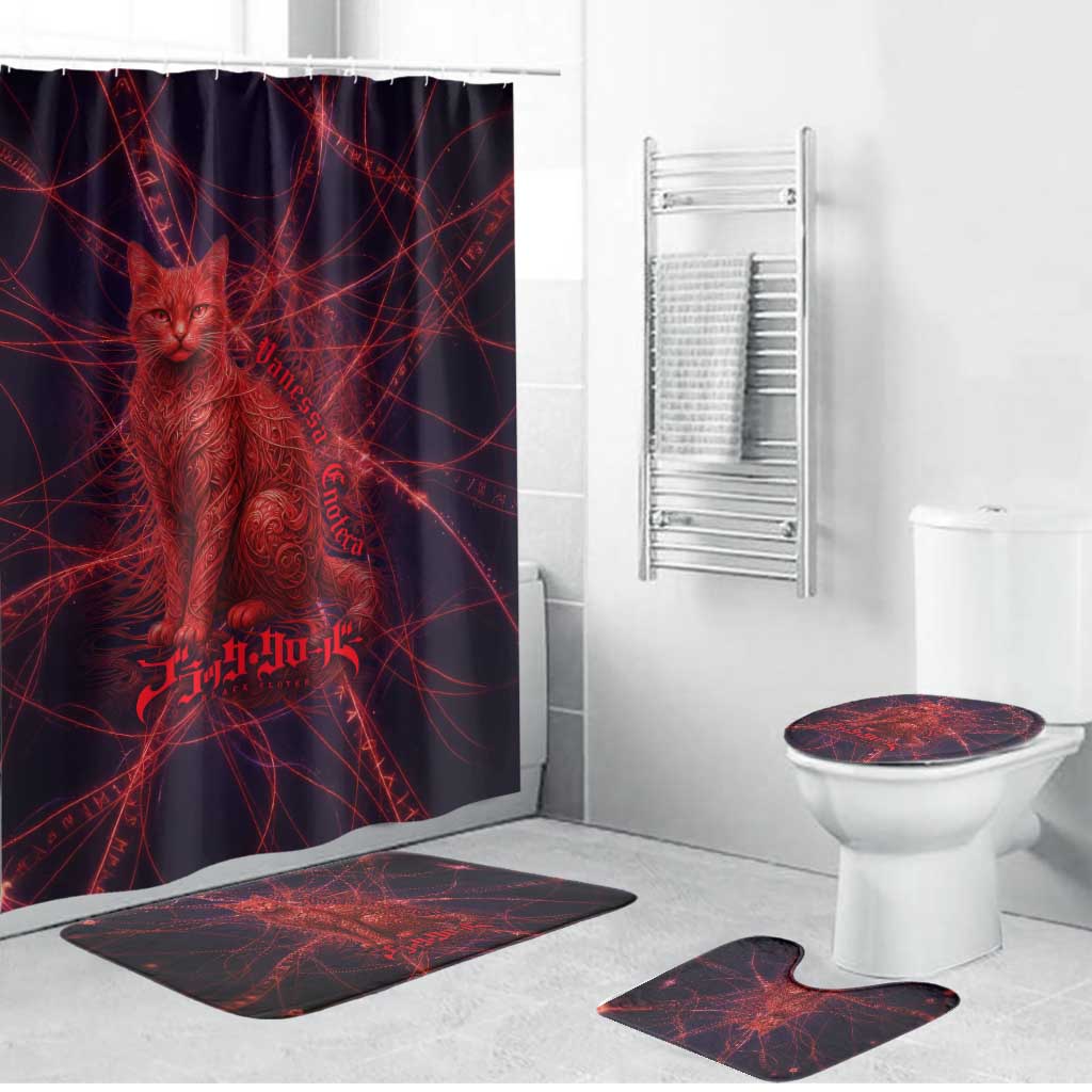 Vanessa Enoteca Black Clover Bathroom Set Arcane Thread Magic Style with Mystic Red Cat Motif