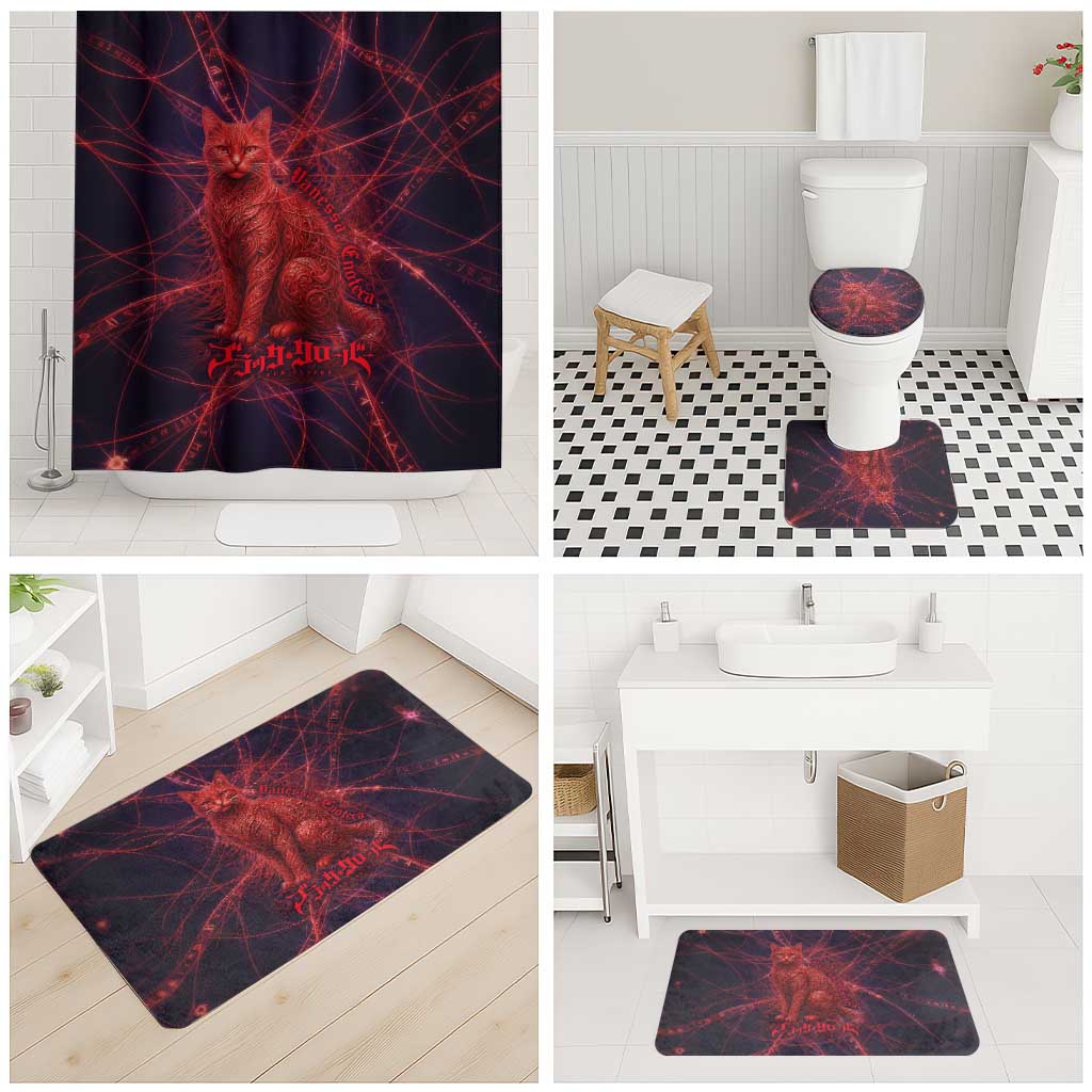 Vanessa Enoteca Black Clover Bathroom Set Arcane Thread Magic Style with Mystic Red Cat Motif
