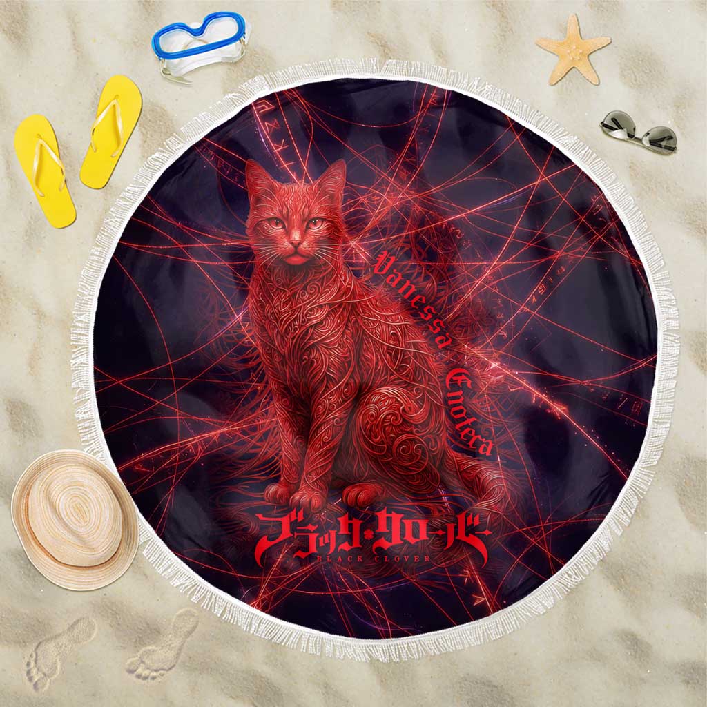 Vanessa Enoteca Black Clover Beach Blanket Arcane Thread Magic Style with Mystic Red Cat Motif